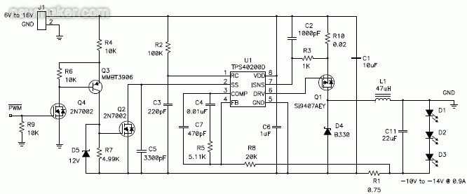 利用負輸出電壓，以升降壓拓樸調節恒定LED電流