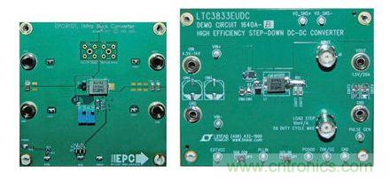 圖2:在低壓降壓轉換器使用EPC9101及經過修改的DC1640A-B演示板的比較