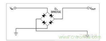 是一個橋式整流器，不論什么極性都可以正常工作，但是有兩個二極管導通，功耗是圖1的兩倍.