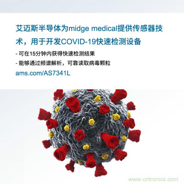 艾邁斯為midge medical提供傳感器技術，用于開發COVID-19快速檢測設備